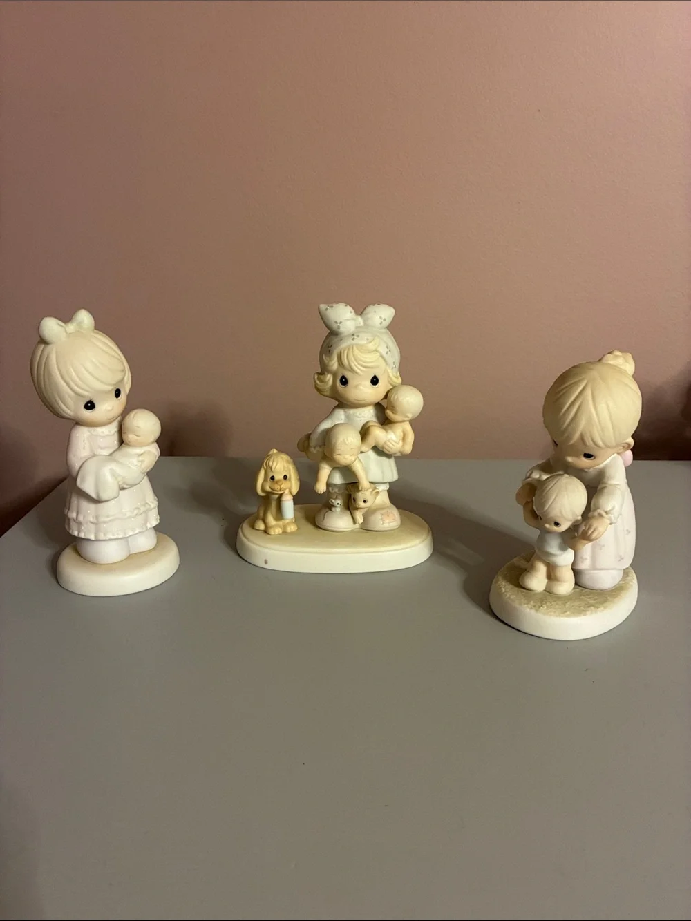 Precious Moments Cream and Pink Ceramic Figurine Set - Children with Pets